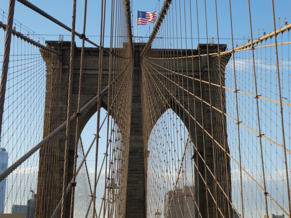 Brooklyn Bridge Piller with Flag